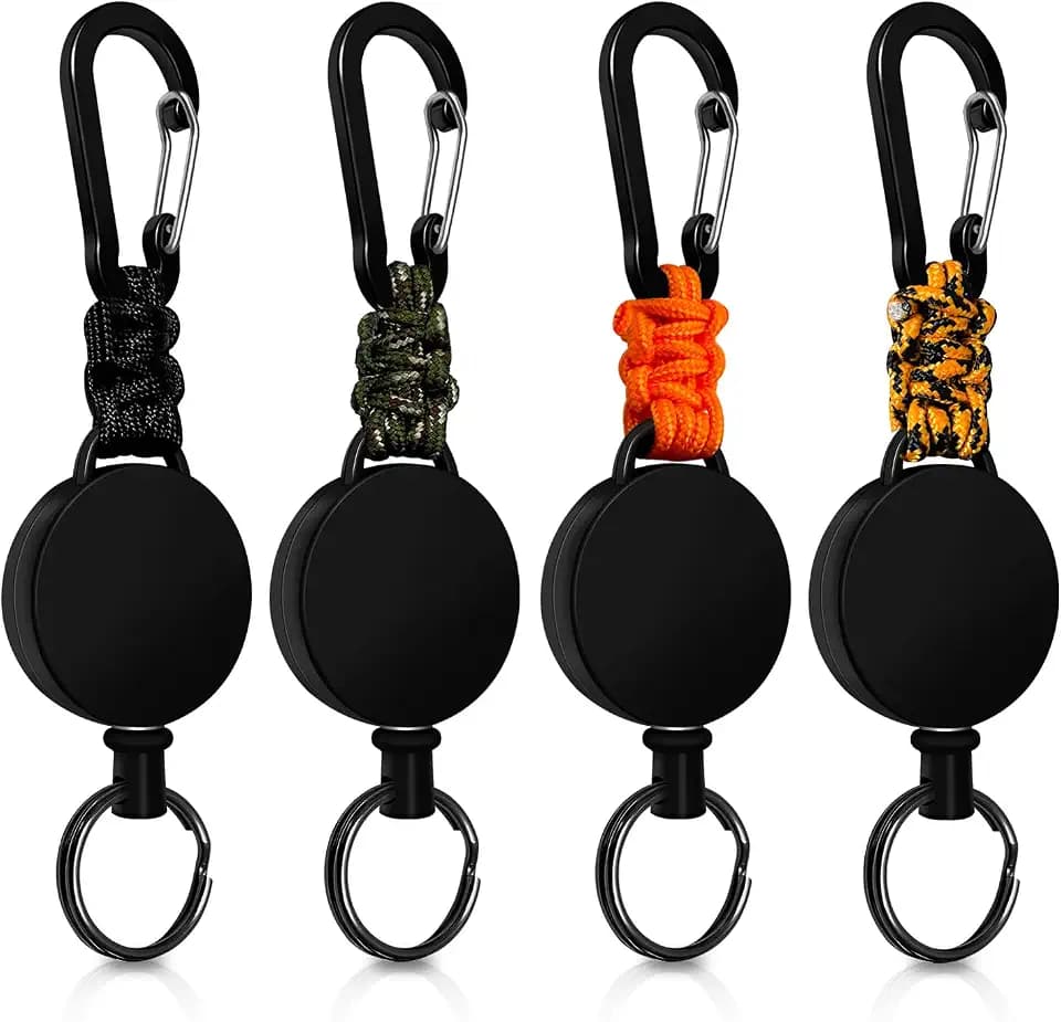 Retractable Keychain 4 Pieces Heavy Duty Carabiner Badge Holder Retractable Badge Reel ID Holder Extendable Key Ring Key Holder (Black + Green + Orange + Orange-Black)