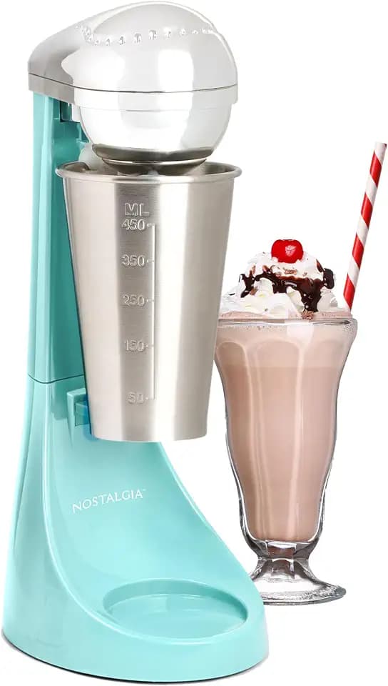 Nostalgia Two-Speed Electric Milkshake Maker and Drink Mixer, Includes 16-Ounce Stainless Steel Mixing Cup and Rod, Aqua