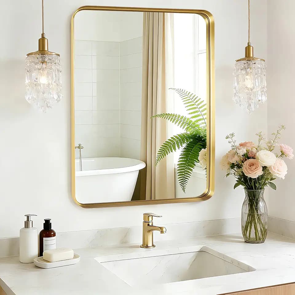Gold Bathroom Vanity Mirror Over Sink 28X36, Large Wall Mounted Mirror