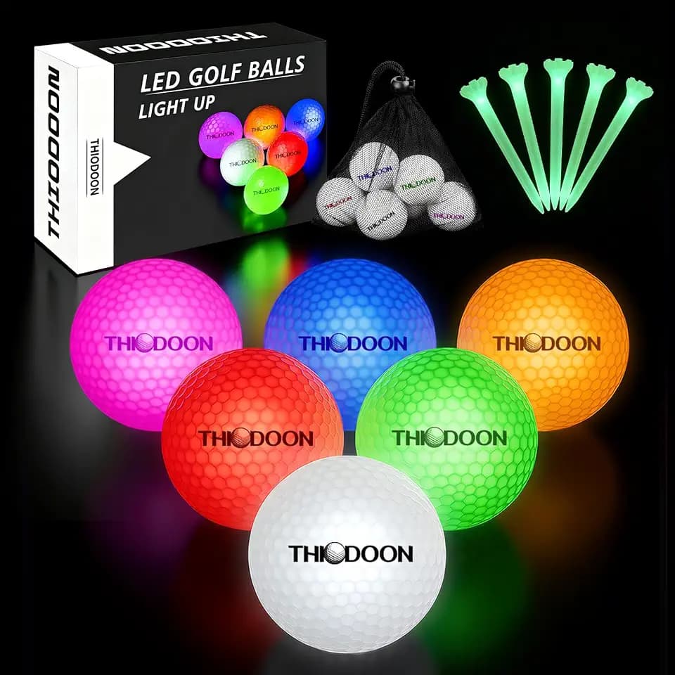 THIODOON Glow in Dark Golf Balls Resettable LED Light Up Golf Balls 40‑Hour Battery Life Night Glowing Sports Balls Golfer Gift with Glowing Ball Studs & Storage Bag Multicolor 6‑Pack
