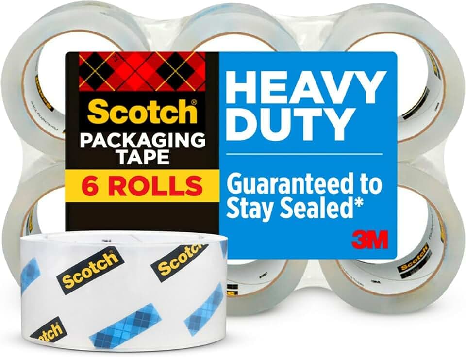 Scotch Heavy Duty Shipping and Moving Packing Tape, Clear, Packing and Moving Supplies, 1.88 in. x 54.6 yd., 6 Tape Rolls