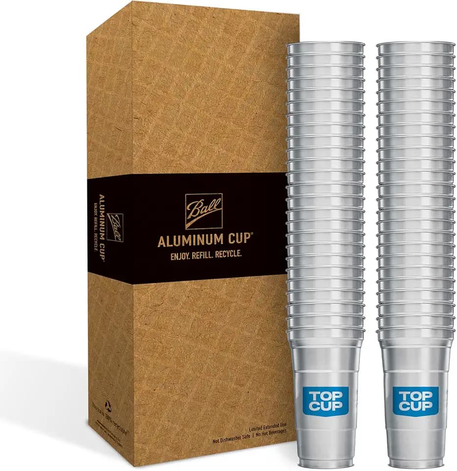 Top Cup Aluminum Party Cups, Blue Logo, 12oz, 50 Count