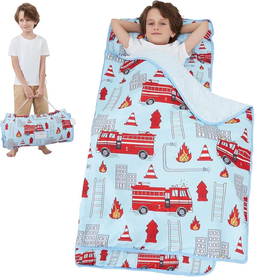 Toddler Nap Mat, Kids Sleeping Bag with Pillow & Minky Blanket, Boys Girls Extra Large Rolled Nap Mats for Preschool Daycare Camping Kindergarten
