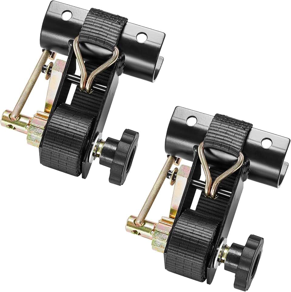 VEVOR Ladder Rack Ratchet Straps, 2'' Black Round Tube Mount, 1.5'' Wide x 7.5' Long Black Ladder Rack Straps with Double J-Hooks, 500 lbs Load Heavy Duty, Cargo Buckle Lock Strap (2 Pack)