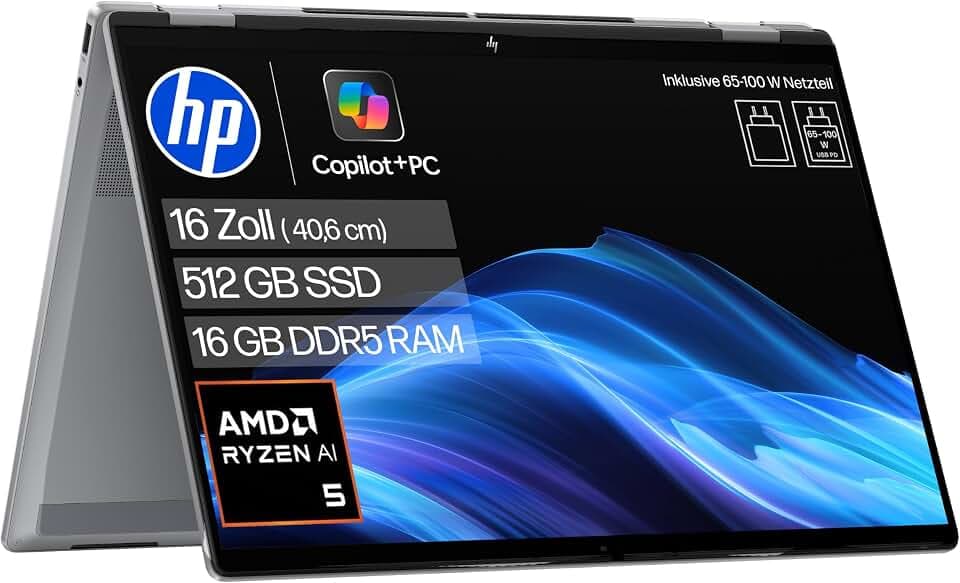 HP OmniBook X Flip, 16" WUXGA, AMD Ryzen AI 5, 16GB RAM, 512GB SSD