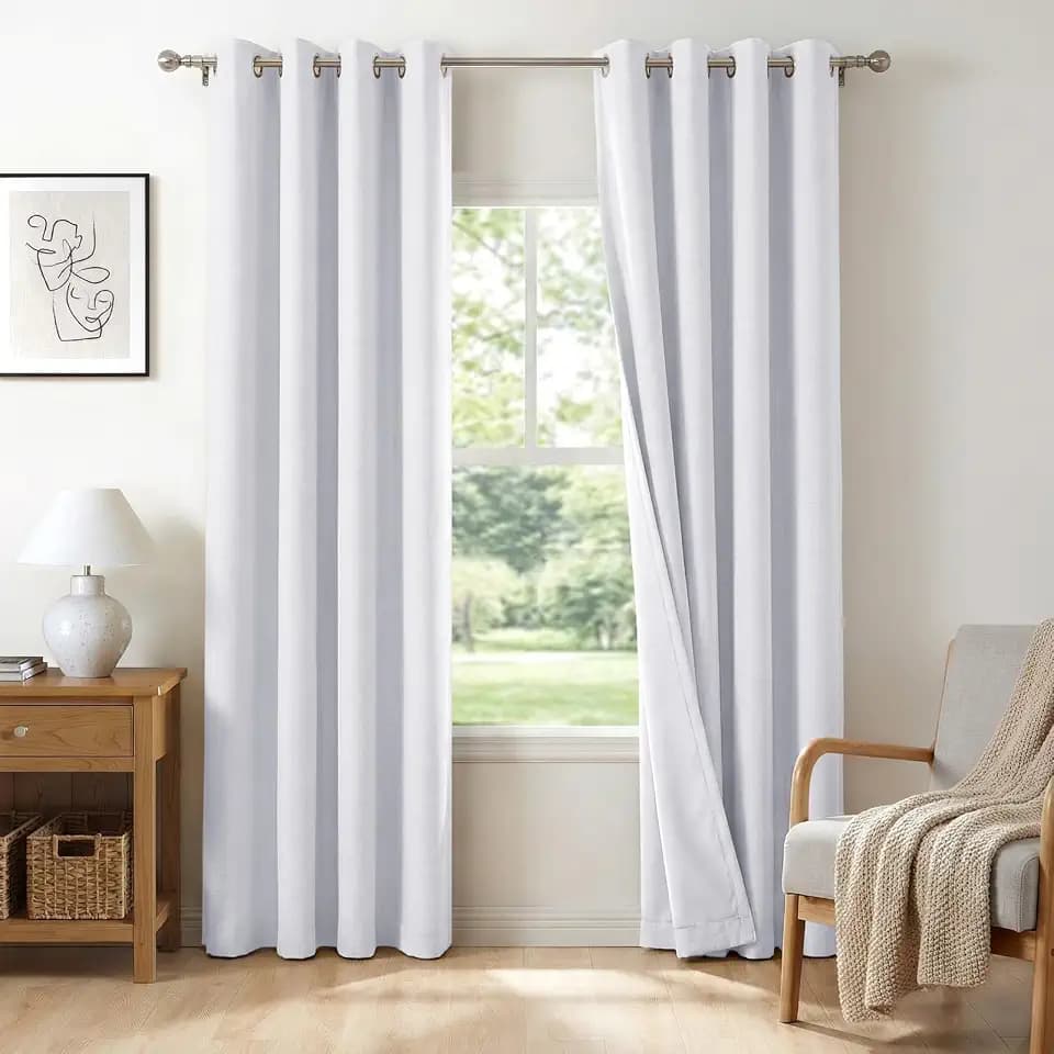 100% Blackout White Curtains 90 Inch Long 2 Panels Set, Bright White