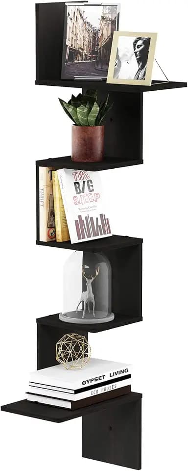 Furinno Rossi 5-Tier Corner Floating Shelves for Wall, Espresso
