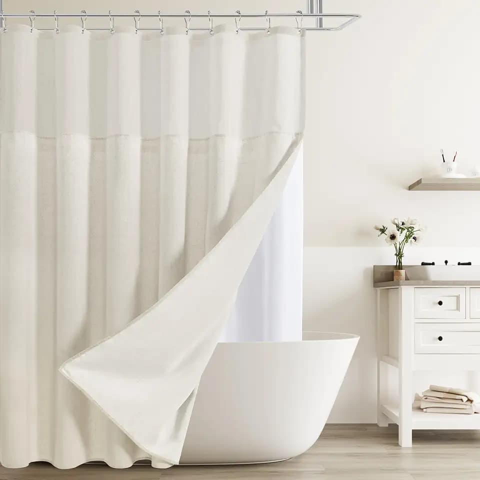 Naturoom Linen Shower Curtain 78 Inches for Bathroom Beige Double Layer