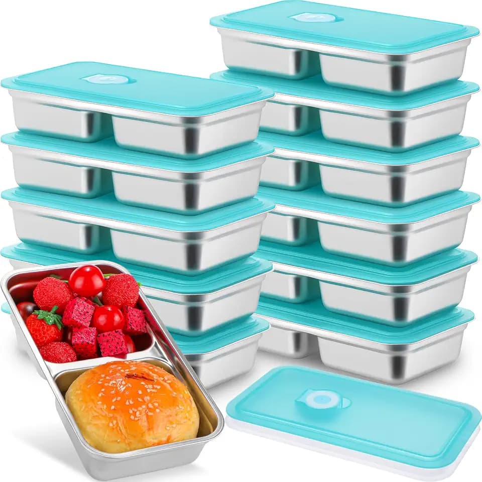 Teenyyou 12 Pcs Stainless Steel Snack Containers with Lid 30oz Metal, Blue