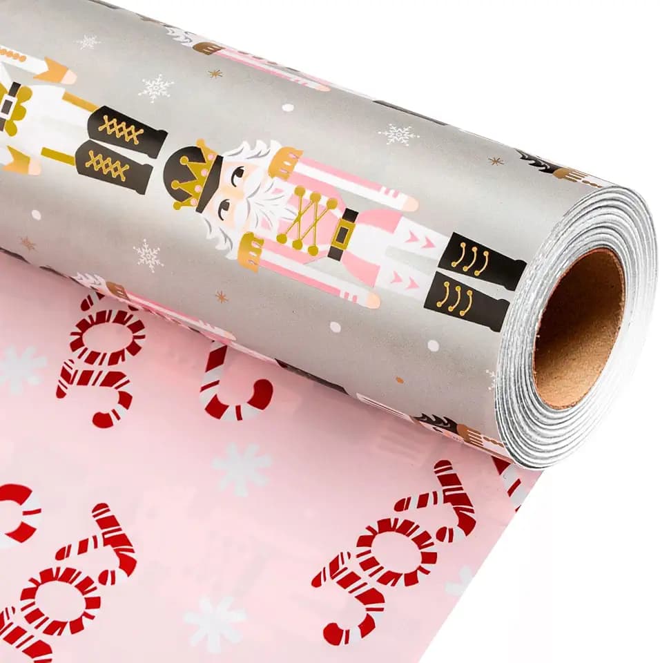 Merture Pink Nutcracker Reversible Christmas Wrap - 17 In X 33 Ft