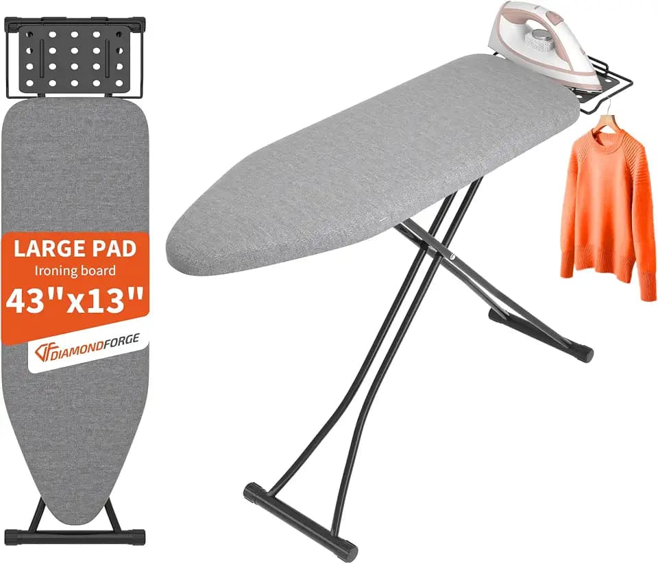Ironing Board, 43"×13" with Iron Rest, 4 Layer 7 Adjustable Height & Sturdy