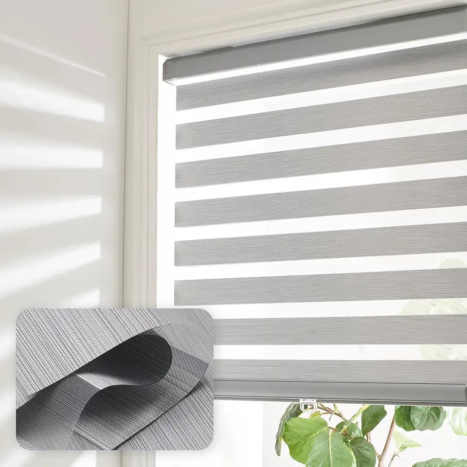 Cordless Zebra Blinds for Windows Shade Dual Layer Free-Stop Light Filtering Roller Blinds Thermal Insulated Privacy Protection, Inside or Outside Mount(Light Grey,29''W x 72''H)