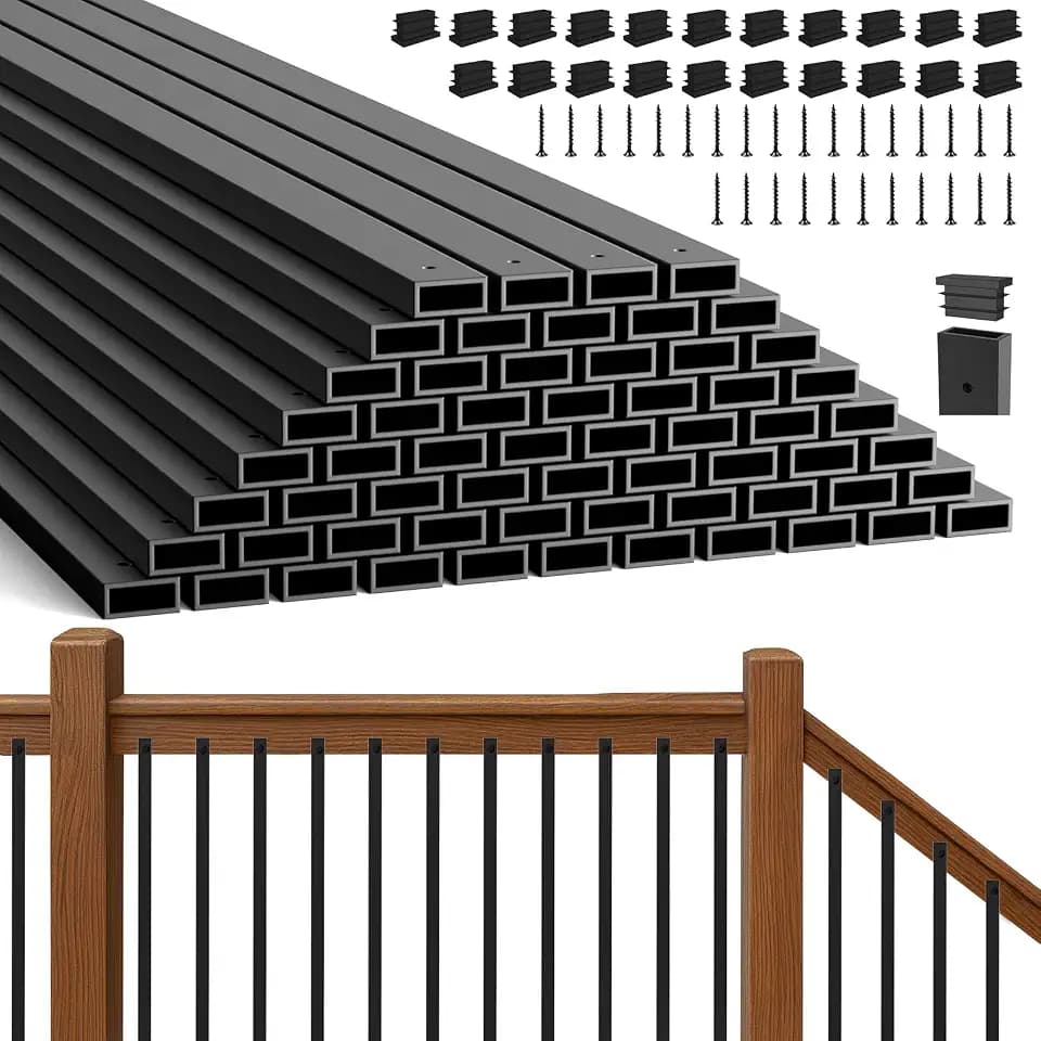 60Pack Deck Balusters 32" Black Metal Deck Railing, Rectangular Deck Spindles, Rust-Resistant for Straight & Curved Railings Indoor Outdoor Railing