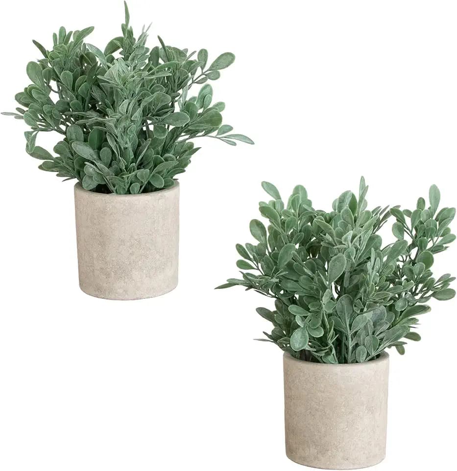 Nearly Natural 8 in Artificial Boxwood in Decorative Planter Set of 2