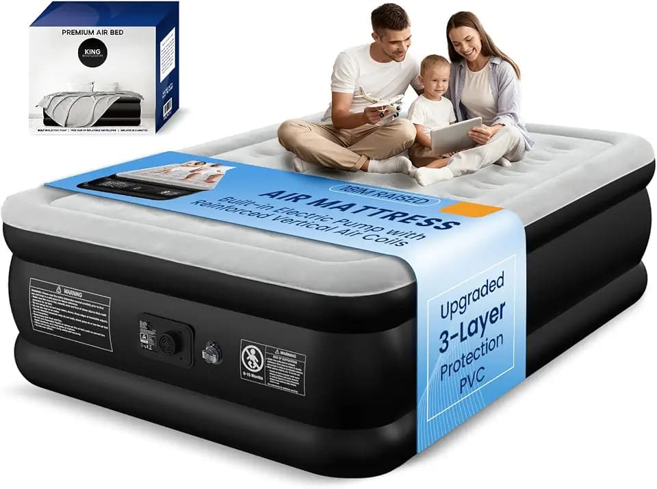 Queen Air Mattress with Built-in Pump, 48-Hour Leak Tested