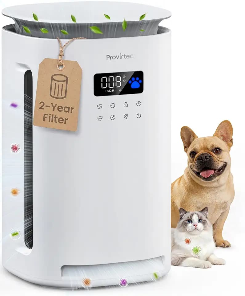 Provirtec Pet Air Purifier for Home with H13 HEPA, 4 Washable Pre-Filters