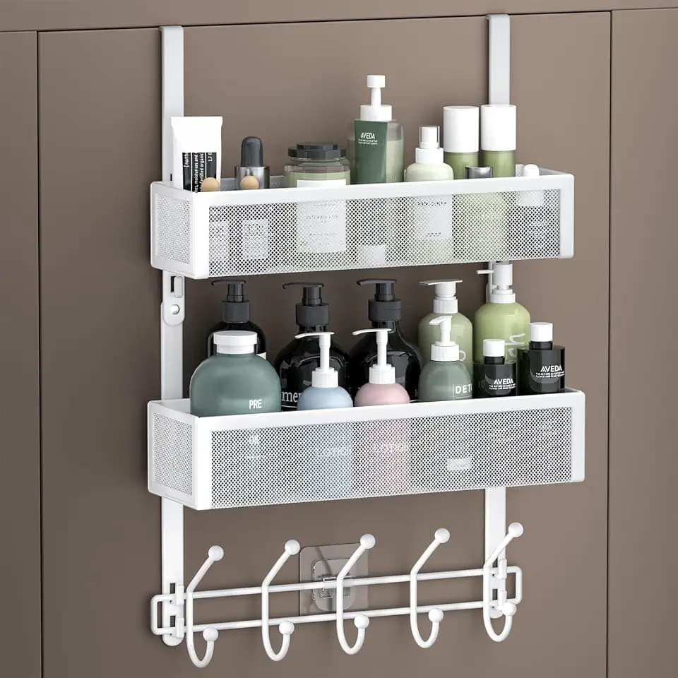Over The Door Hooks Organizer with 2 Mesh Baskets and 10 Hooks