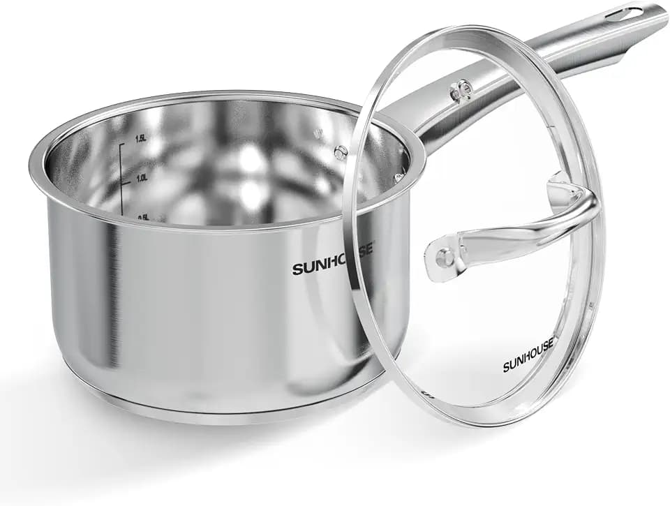SUNHOUSE 2 QT Stainless Steel Sauce Pan with Lid, Small Pot for Cooking
