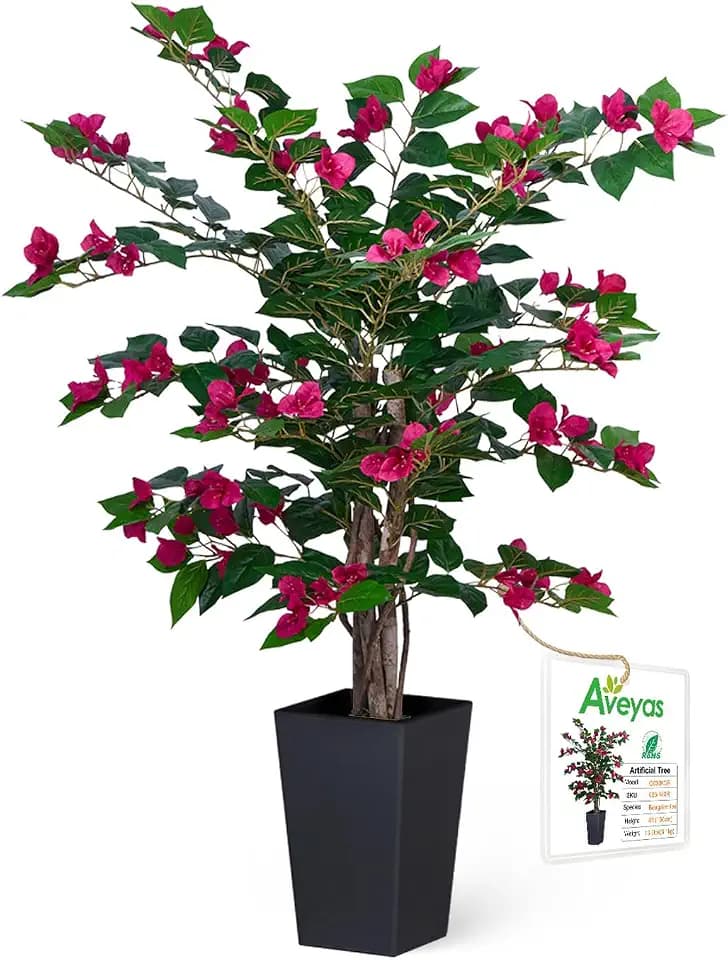 Aveyas 3ft Artificial Bougainvillea Tree with Flowers, 3 ft Faux Floor Plant Fake Silk Blooming Trees with Pot for Indoor Outdoor Home Decor,House Living Room Office (3 Feet Tall Including Raised Pot)