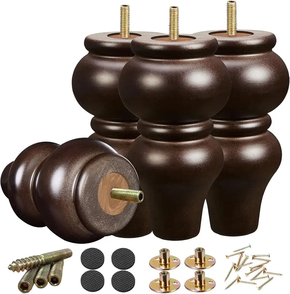 SHANJUE 6 Inch Sofa Legs Wood Round Furniture Feet for Dresser Couch, 4PC