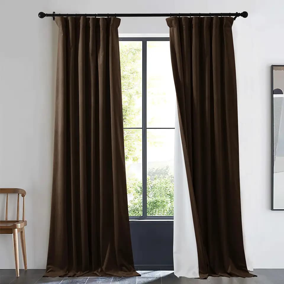 NICETOWN Brown 100% Blackout Warm Velvet Curtain for Living Room, 1 Panel Rod Pocket/Back Tab/Hook Belt Cold Blocking Room Darkening Noise Canceling Window Treatment for Bedroom, W48 x L96