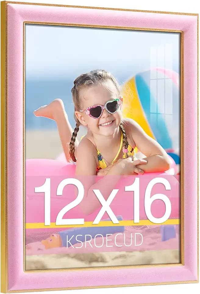 12x16 Velvet Picture Frame, Pink 12x16 Velvet Photo Frame with Vintage Gold Border, 12 by 16 Poster Frame with HD Real Glass Horizontal & Vertical Display for Tabletop and Wall Decor (1 Pack)