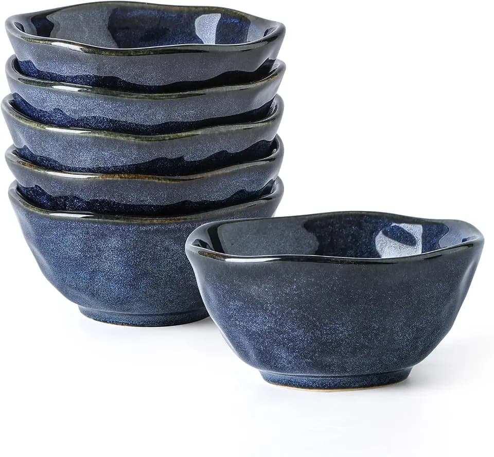 vicrays Ceramic Small Dessert Bowls Set - 10 oz, Set of 6, Microwave, Oven and Dishwasher Safe, for Rice, Ice Cream, Soup, Snacks, Cereal, Side Dishes, Kitchen Bowls Set (Starry Blue)