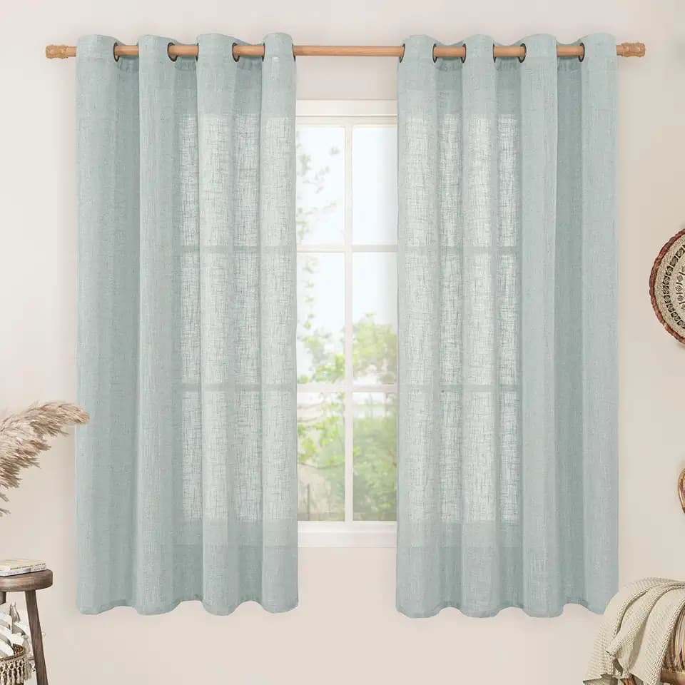 LAMIT 60 Inch Length Sheer Linen Curtains for Bedroom 2 Panels Set