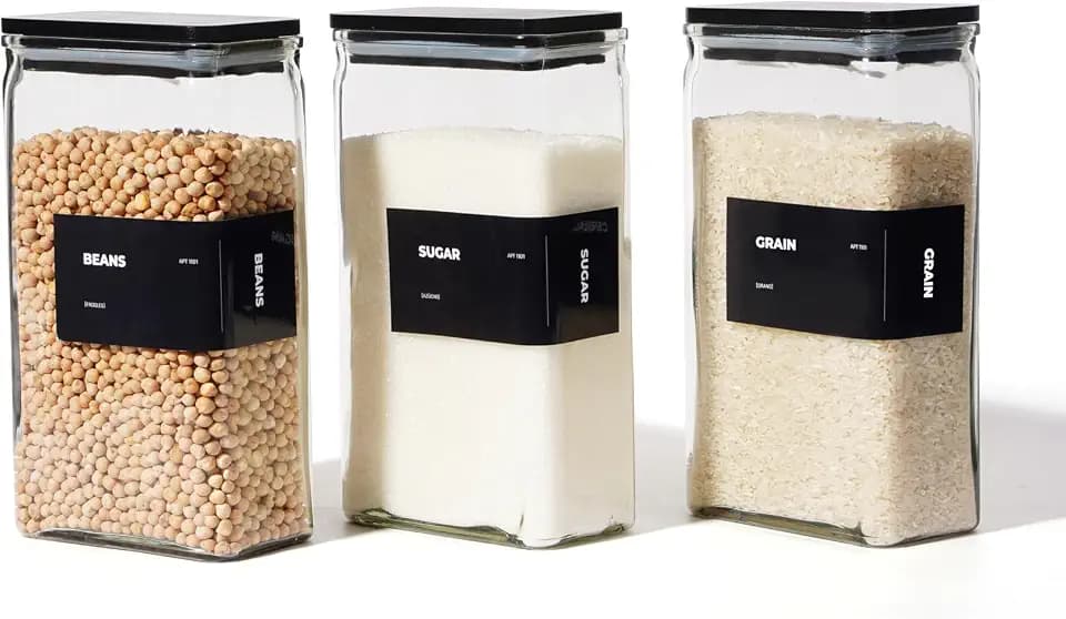 APT 1101 Glass Storage Jars with Bamboo Lid, glass canisters with airtight lids, Clear jars with lids for Spice, Cookie, Candy, Tea, Coffee Bean and Rice (Black, 67 oz, Set of 3)