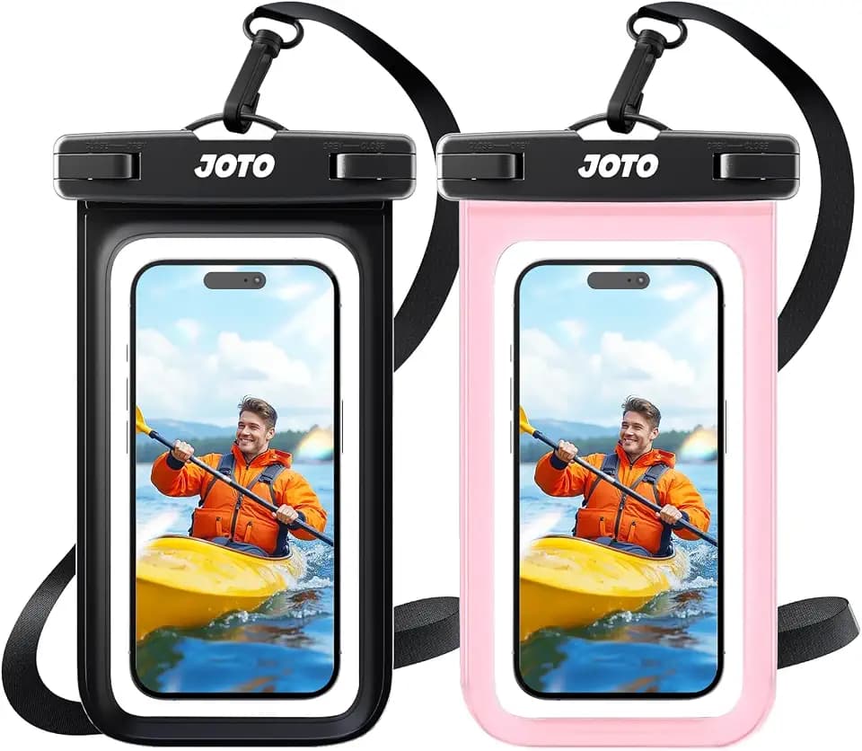 JOTO 2 Stück wasserdichte Handyhülle IPX8 Unterwasser Wasserfest Handytasche für iPhone 17 16 15 14 13 12 11 Pro Max Plus Air Galaxy S24 S23 A15 Xiaomi bis 7 Zoll Phone Case –Schwarz/Pink