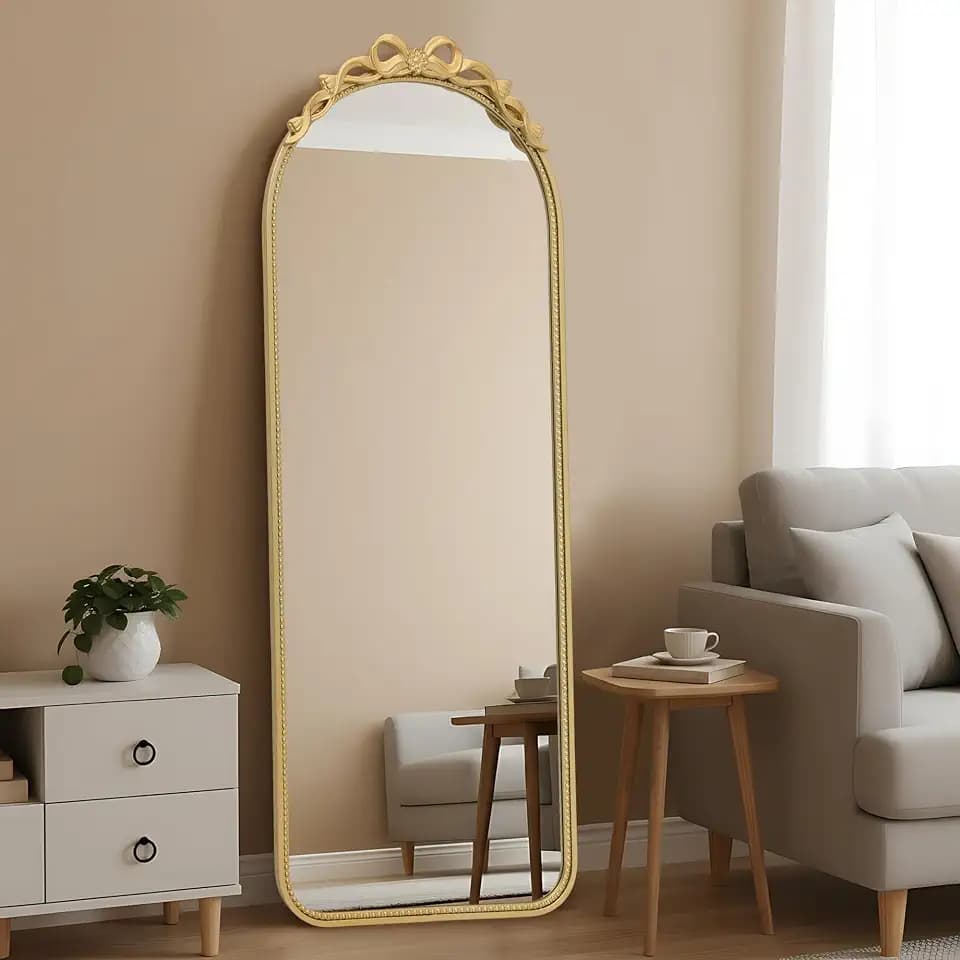 Besdomus Bow Full Length Mirror: 21"x56" Vintage Gold Arched Floor Mirror