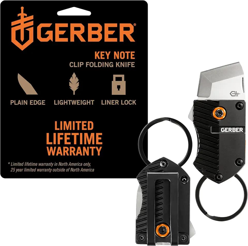 Gerber Key Note EDC Keychain Mini Pocket Knife, 1" Plain Edge Blade, Black