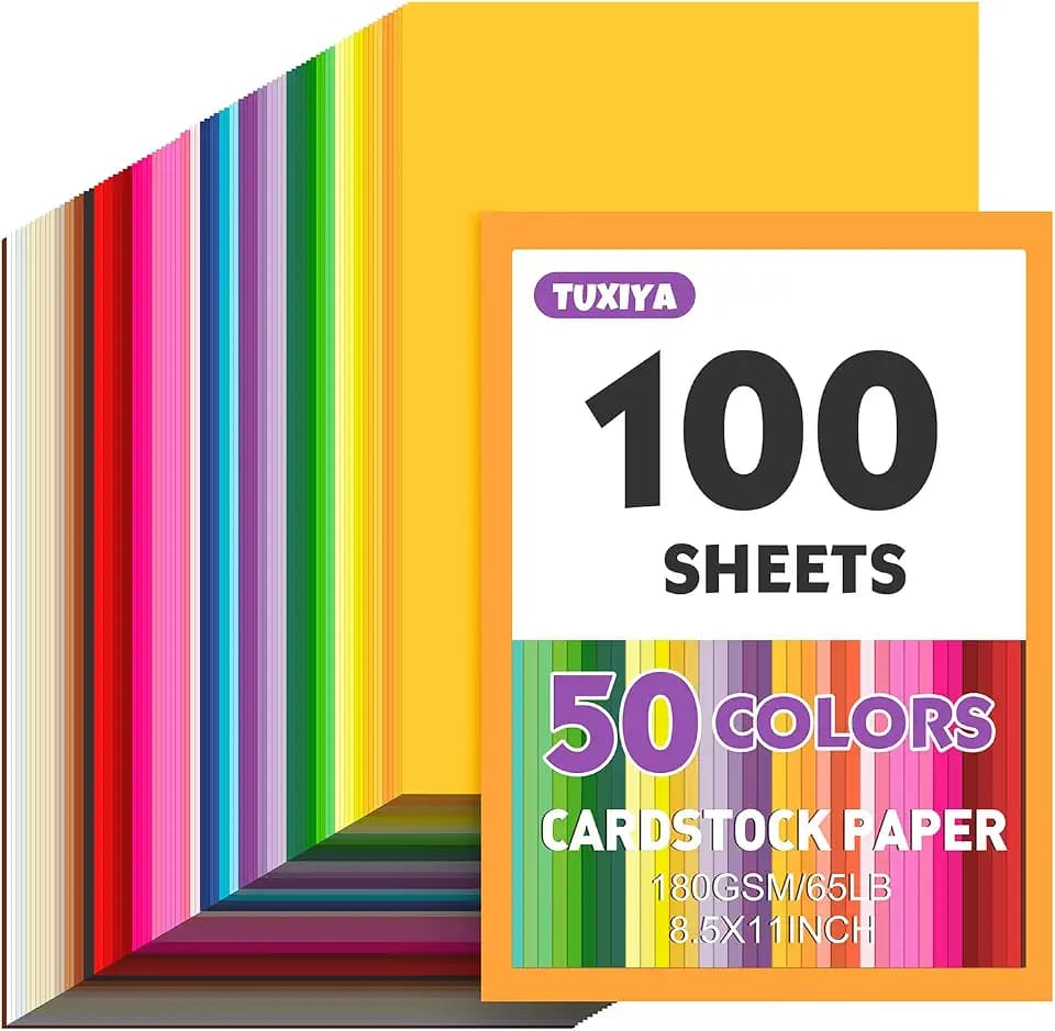 TUXIYA 100 Sheets 8.5" X 11" Colored Cardstock, 50 Colors Card Stock