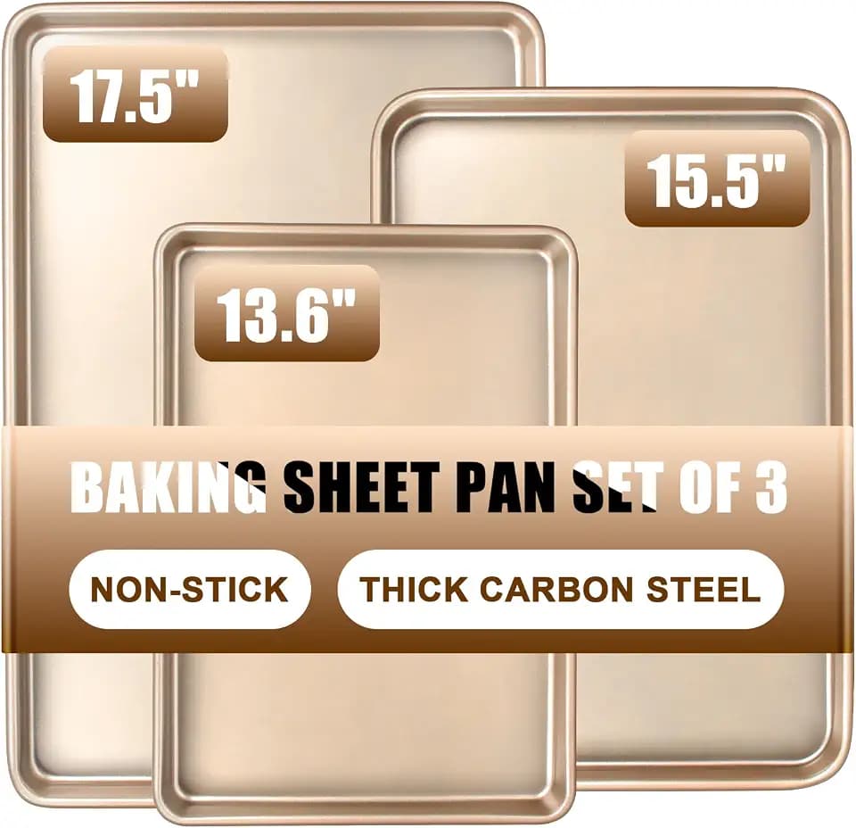 Baking Sheet Pan Set of 3, Nonstick Commercial Cookie Sheets for Baking