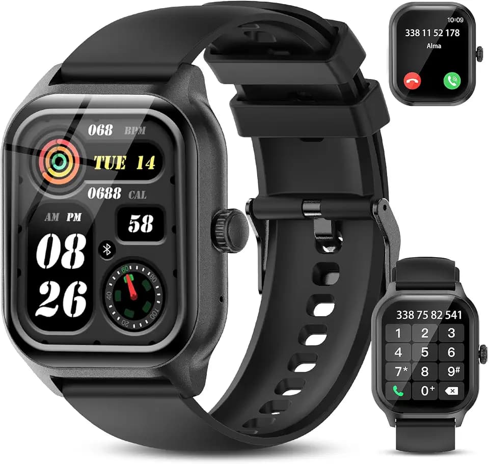 Smartwatch Damen Herren mit Telefonfunktion, 2.01" Zoll HD-Touchscreen Fitnessuhr mit Pulsuhr Schlafmonitor Schrittzähler, IP68 Wasserdicht Sportuhr, Fitness Smart Watch für Android iOS