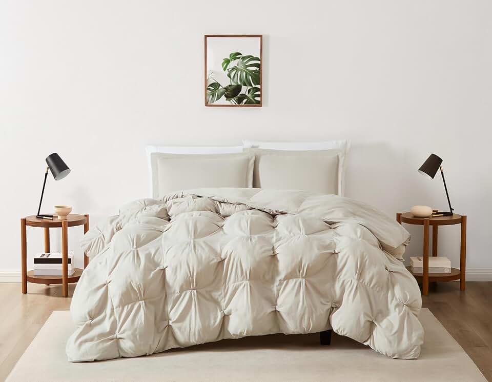 TRULY SOFT Cloud Puffer Beige Microfiber 3-Piece King Comforter Set, Solid Themed, for Men and Women, Oeko-TEX Certified Confidence