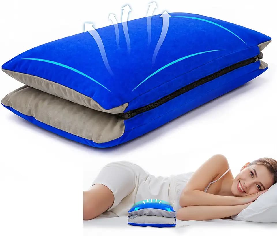 Inflatable Lumbar Pillow for Airplane Travel Lumbar Support Pillow for Car, Office Chair Back Support Office Chair Back Support for Reducing Lower Back Pain (Blue)