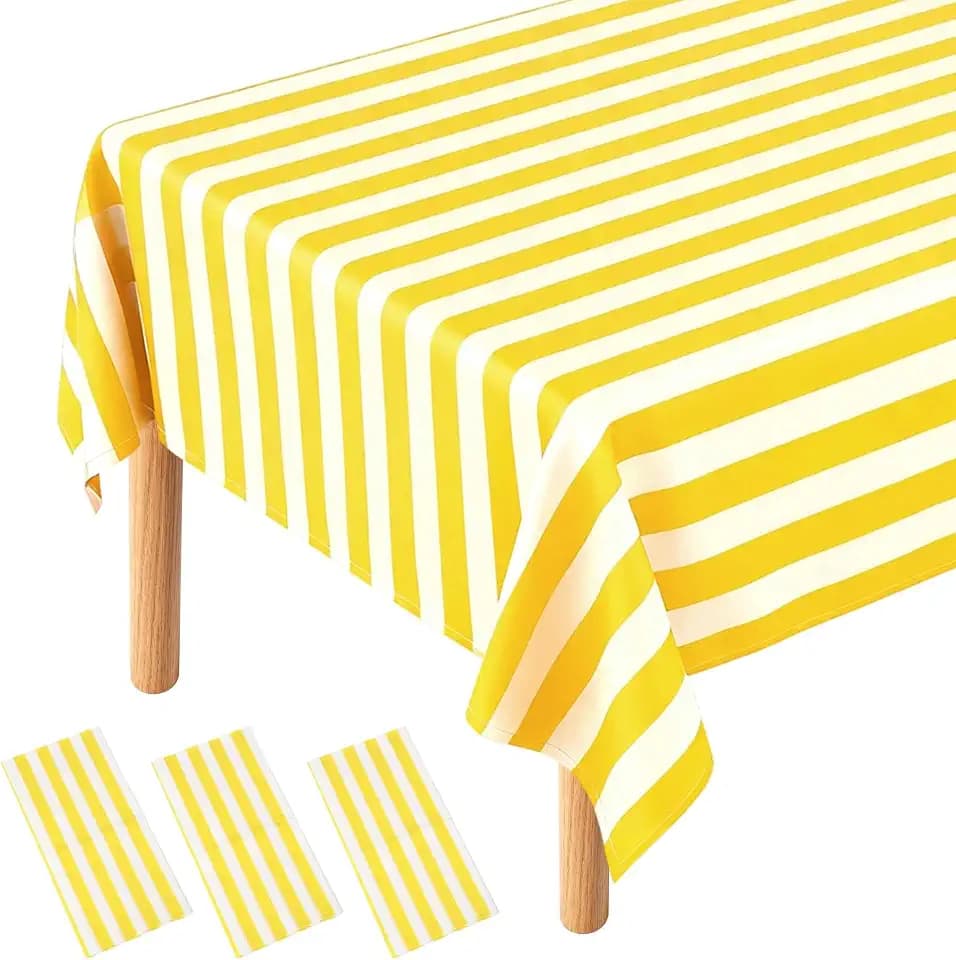 uxcell 3Packs Yellow and White Striped Table Cloths 54 x 108 Inches Rectangle Plastic Tablecloth Waterproof Table Cover for Dining Birthday Party Kitchens Picnic