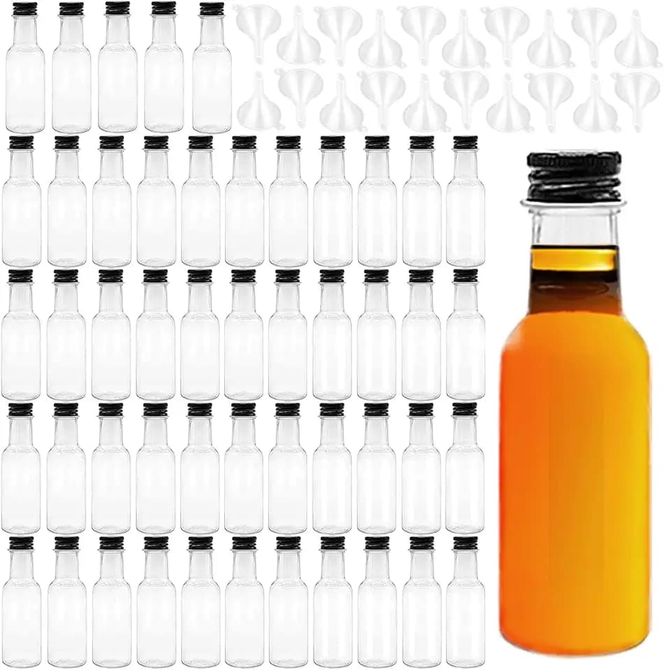 50 Pack 1oz Mini Liquor Bottles Empty Spirit Bottles with 20 Funnels