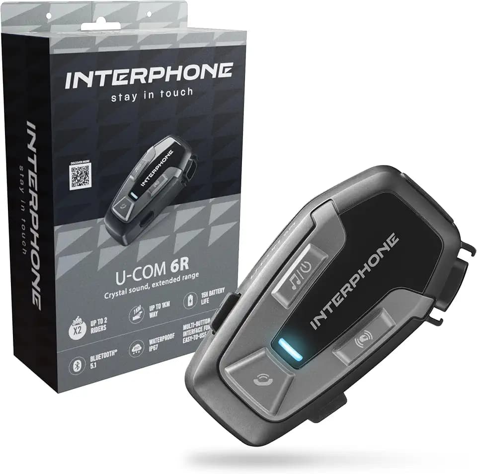 Interphone LINK HD Einzel-Headset – Bluetooth Headset für Motorrad – Motorrad Sprechanlage für 2 Personen bis zu 1 km Reichweite – Bluetooth Freisprecheinrichtung für Motorradhelm für GPS und Anrufe
