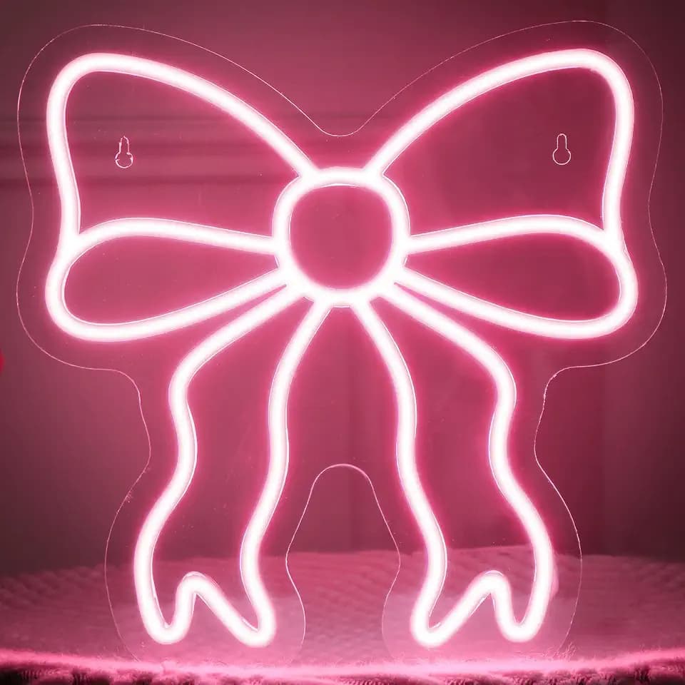 Christmas Pink Bow Room Decor Bow LED Neon Sign Preppy 11.8x11.8 Inch