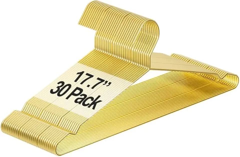 SPECILITE 30 Pack 17.7'' Gold Metal Wire Hangers with Notches for Adults