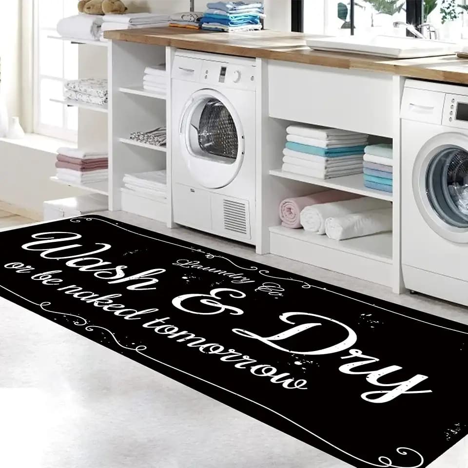 Laundry Room Rug Non Slip Stylish Farmhouse Floor mats 24x72inch(Black)