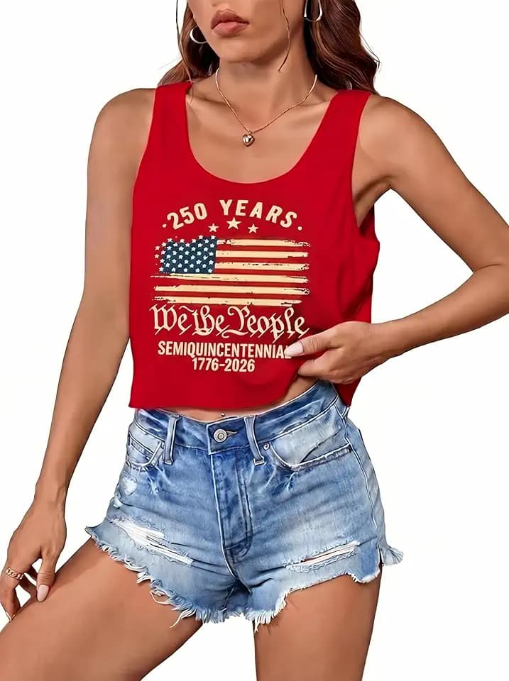T&Twenties American Flag Tank Top for Women,4th of July Stars Striped Racerback Tees Sleeveless Patriotic USA Flag Vest Tops