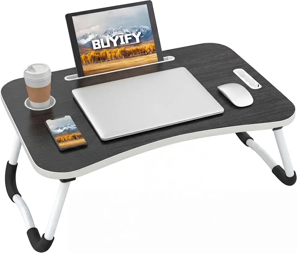 BUYIFY 23" Foldable Lap Desk for Laptop Writing w/Cup Holder Black