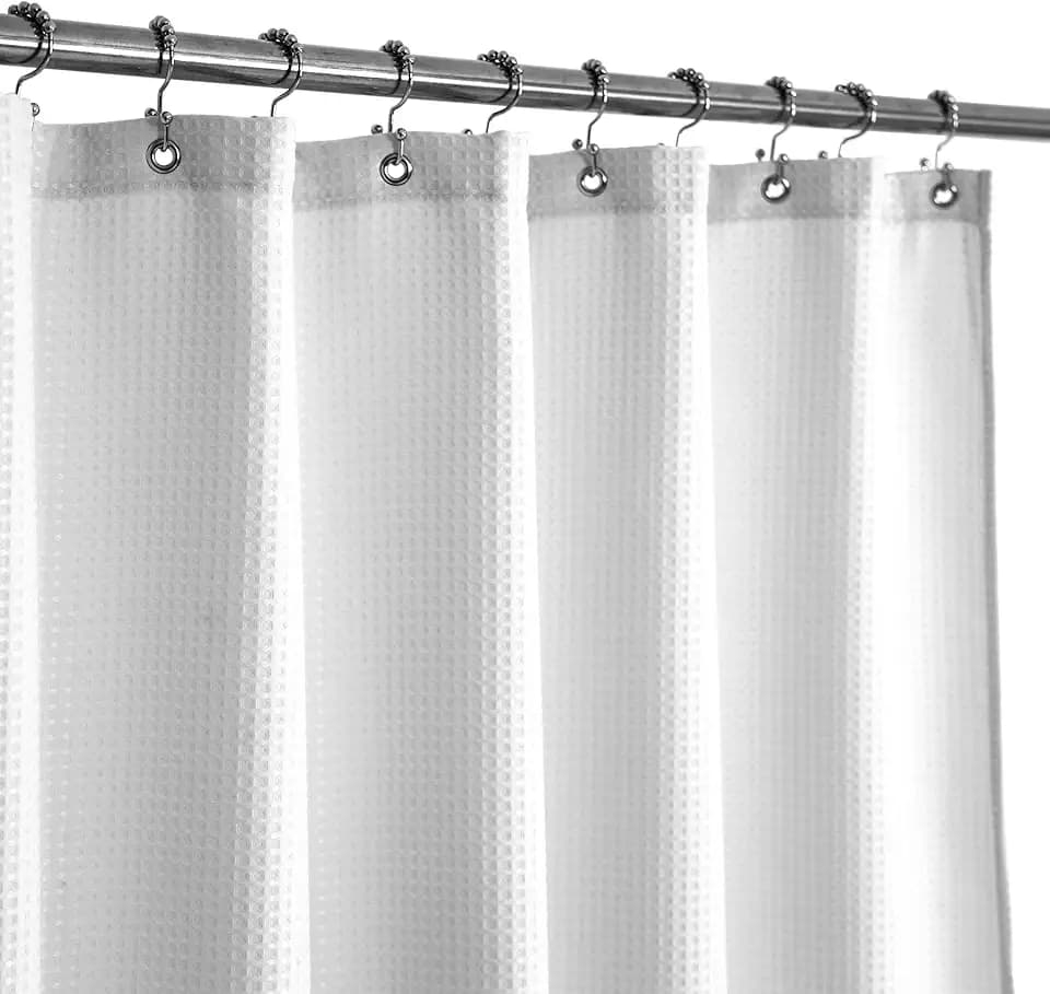 Barossa Design Waffle Weave Long Shower Curtain White 80 Inch Length