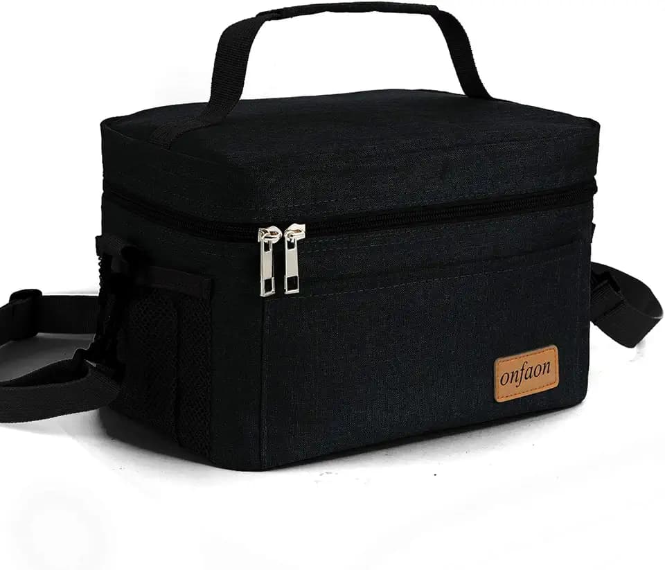 ONFAON Lunch Bag for Men/Women, Insulated Reusable Lunch Box Leakproof Cooler Tote Bag Freezable with Adjustable Shoulder Strap for Office Work Picnic Beach(Black)