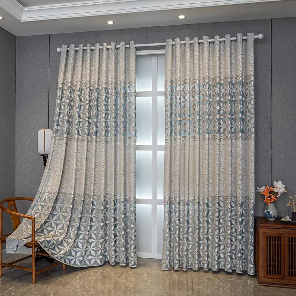 Amidoudou 1 Pair American Style Luxury Curtains for Living Room Bedroom Embroidered Hollowed Curtains (Gray Blue,52x96 Inch)