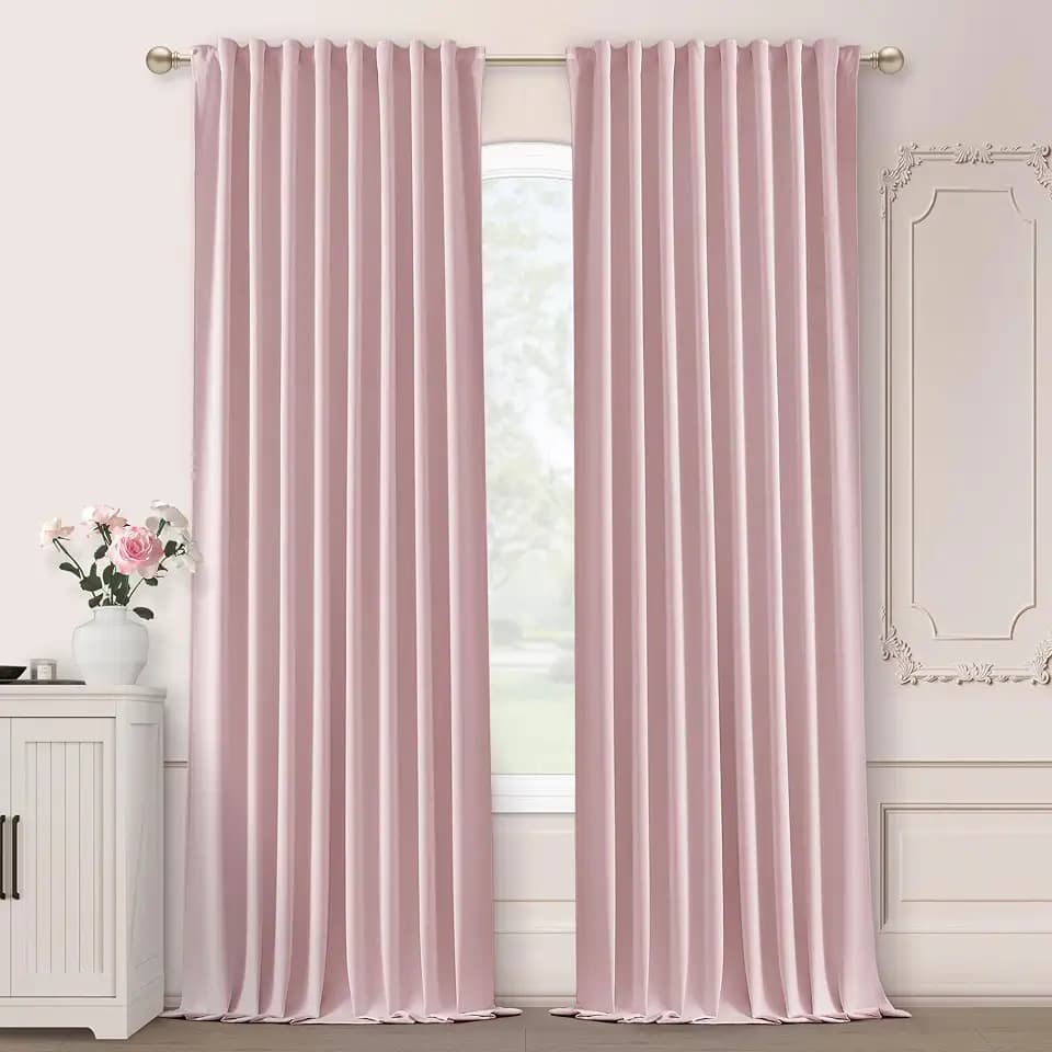 SHINELAND Pink Blackout Curtains 86 Inches Long 2 Panels Blackout for Nursery Baby Room,Back Tab Pleated Light Pink Thermal Insulated Darkening Window Noise Reducing Curtains for Bedroom Living Room