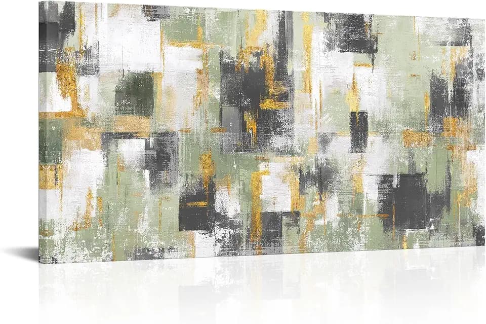 LoveHouse Abstract Wall Art Green Gold Canvas Prints Paintings Artwork Modern Geometric Wall Decor 20x40inch